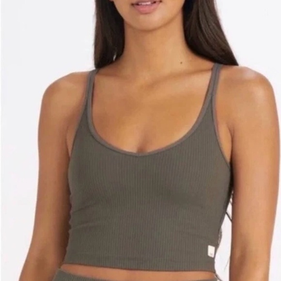 Vuori Rib Crop Tank Top Oregano Green Built in Bra - Picture 8 of 10